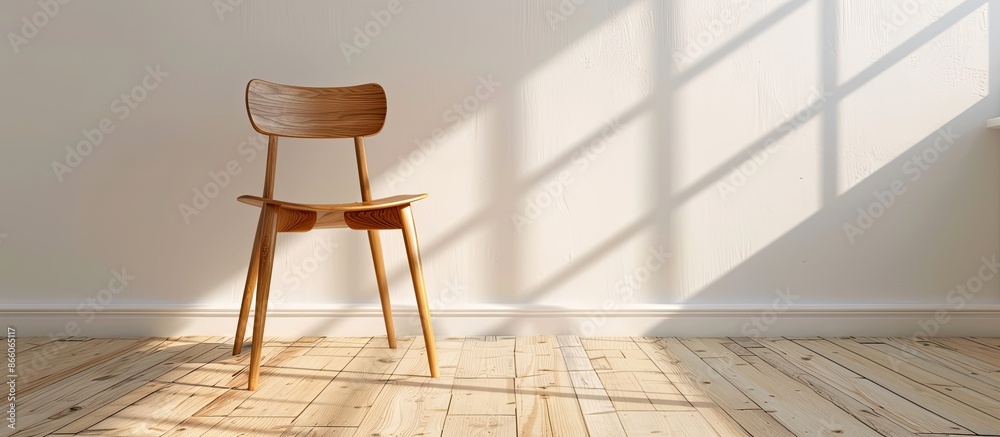 Poster wooden chair on laminate flooring in the room. with copy space image. place for adding text or desig