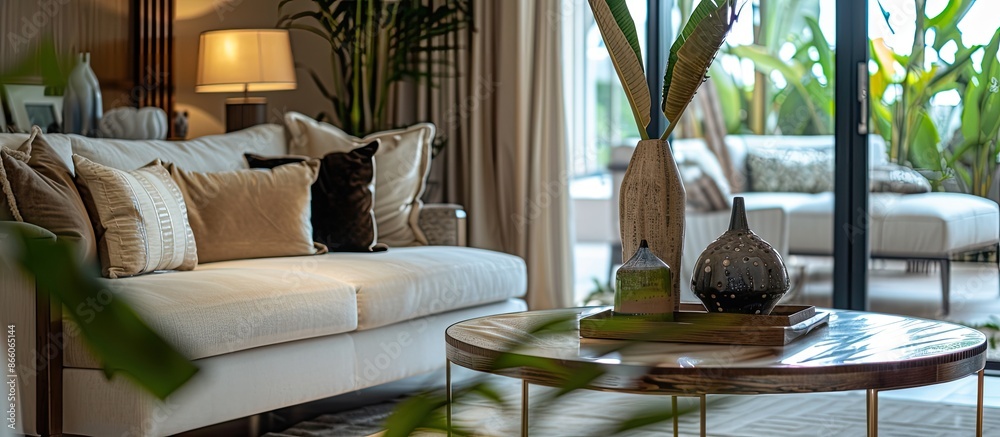 Poster living room with a stylish table for a background with copy space image.