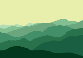 Nature landscape with mountain peaks. Mountains traveling vacation vector background.