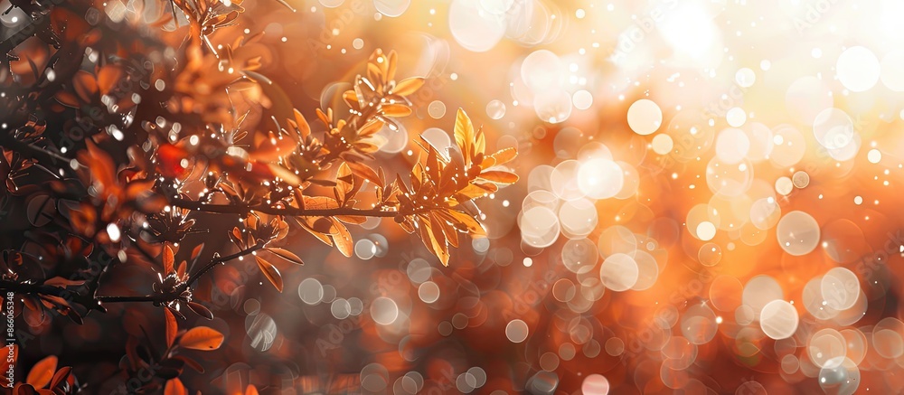 Poster Bokeh background in orange hues created by natural lighting under a tree with copy space image available.