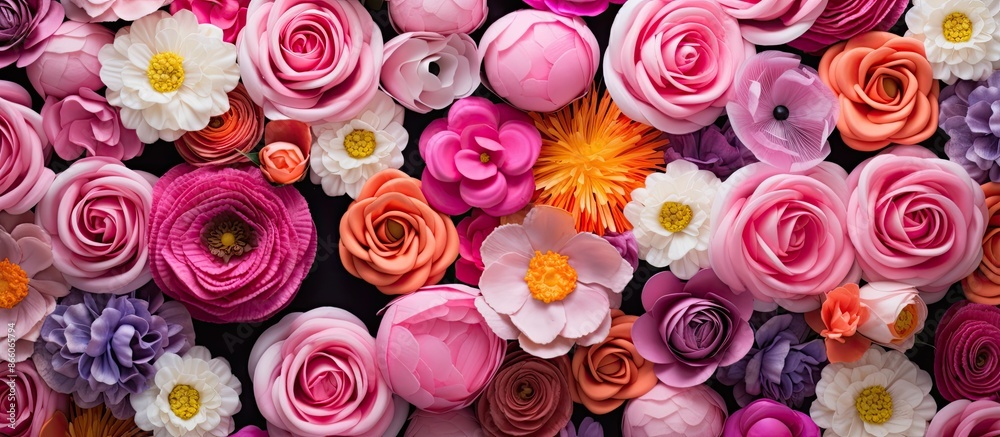 Poster vibrant artificial flowers ideal for a greeting card background with copy space image for valentine'