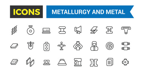 Metallurgy and Metal icons collection. Outline icons pack. Editable vector line icon set and illustration for web and UI application.