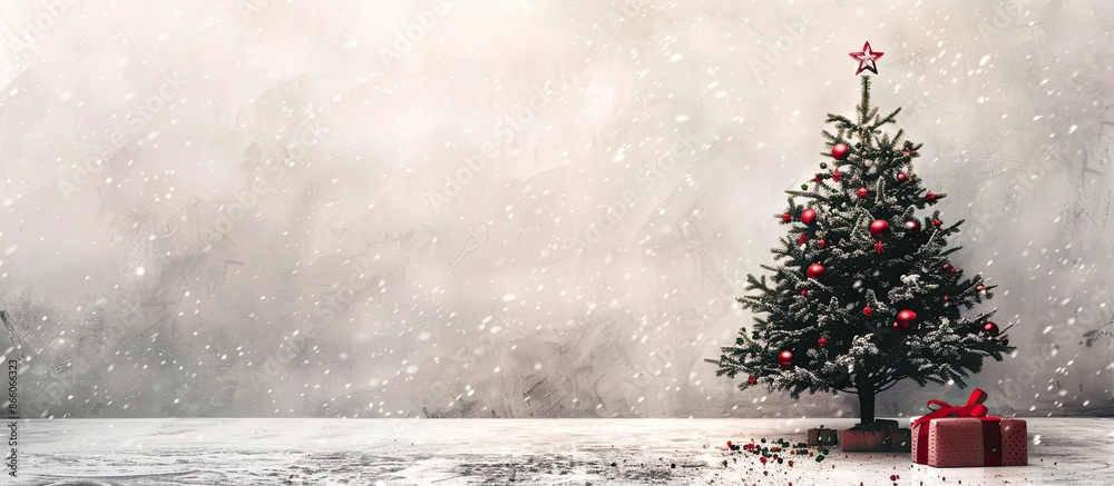Aufkleber Present in front of the tree. with copy space image. Place for adding text or design