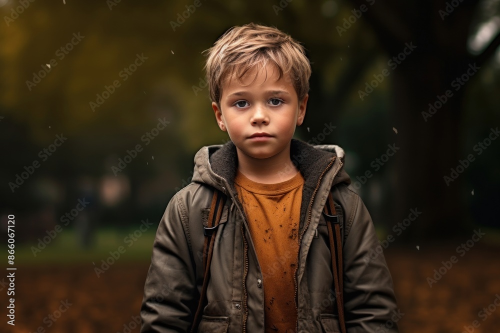 Poster Protrait kid in a park portrait child photo.