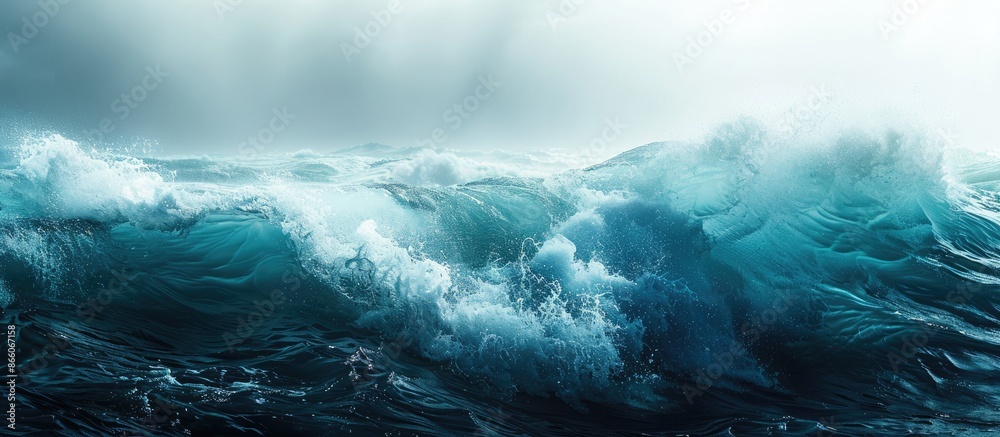Poster Sailors captured a turbulent sea in a photograph with a blank space for text or other imagery. with copy space image. Place for adding text or design
