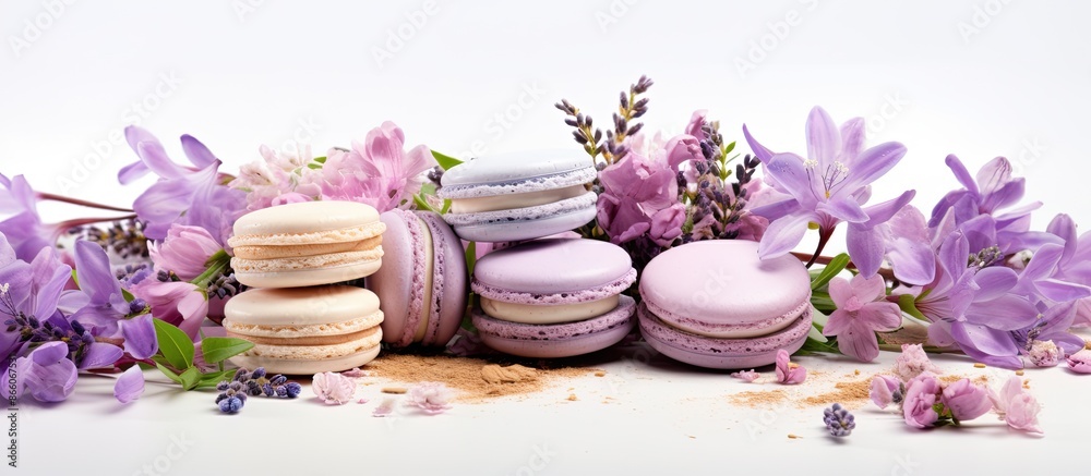 Leinwandbilder colorful almond cookies, featuring a cake macaron or macaroon, set against a white background with v