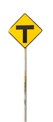 road sign isolated on white. intersection sign.  T junction traffic sign