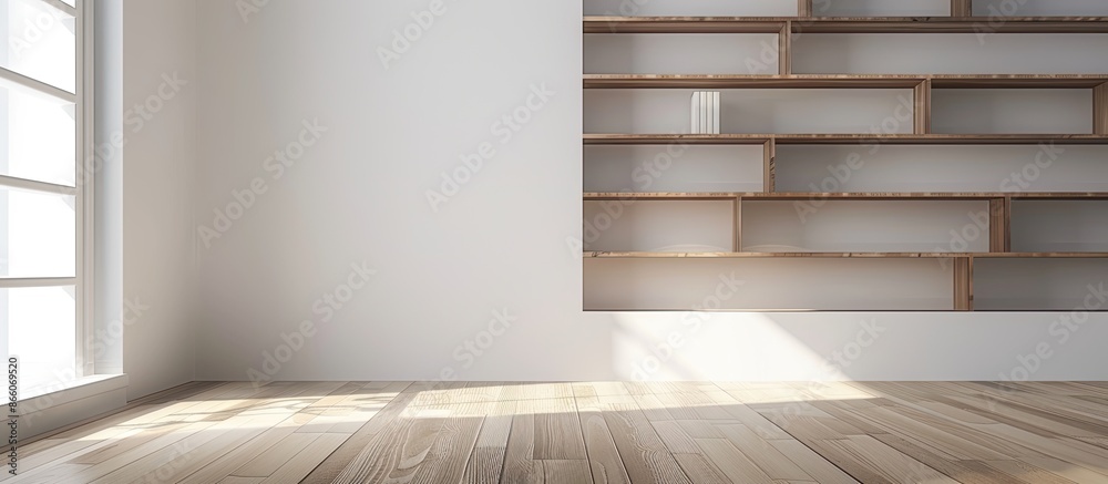 Aufkleber Modern room interior featuring a shelf unit with empty space for copy space image.