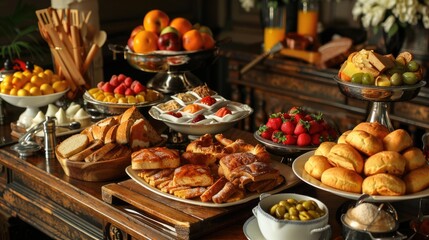 Obraz premium A buffet breakfast , lots of food. Generative AI