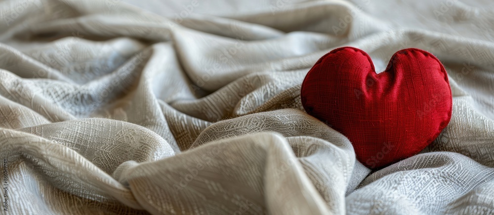 Leinwandbilder A red heart-shaped object is shown on a piece of fabric with a lot of space around it for additional content in the image.