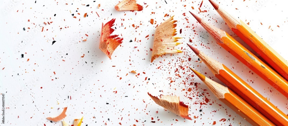 Poster pencil shavings on white paper in a back-to-school theme with copy space image.