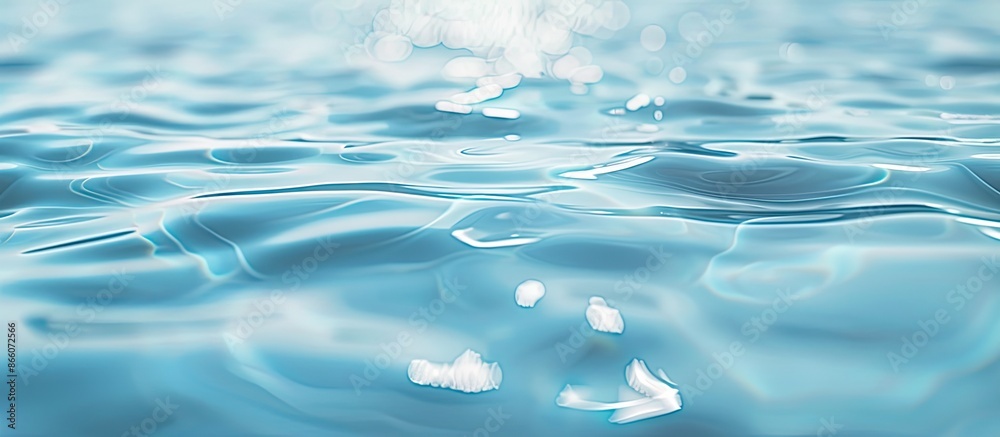 Poster water texture mockup background in soft blue with a shimmering light reflection, ideal for a copy sp