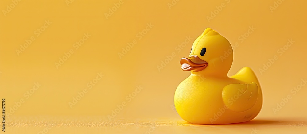 Poster rubber duck toy with bright yellow color, ideal for bath time fun, displayed against a clean backgro