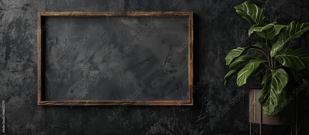 Leinwandbilder Gray background with a wooden-framed empty space for adding an image. Copy space image. Place for adding text and design