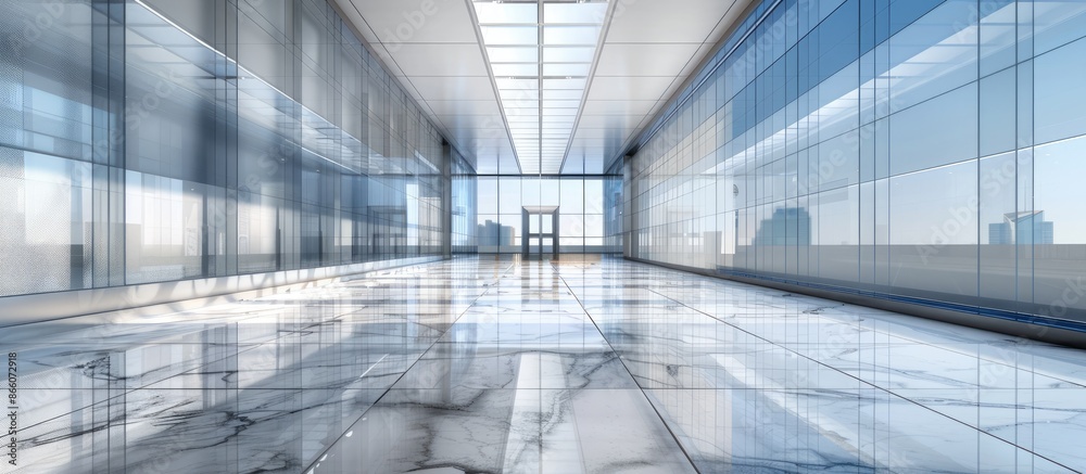 Aufkleber Modern office building facade against an empty marble floor with available copy space image.