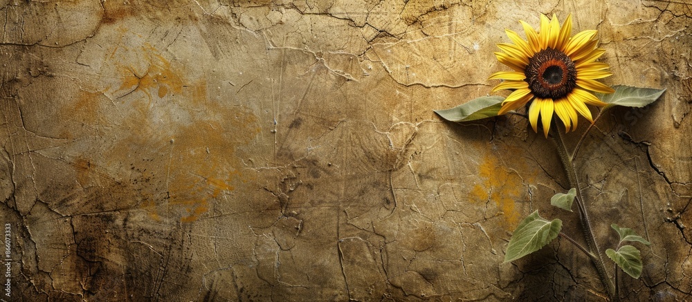 Aufkleber Background and texture featuring a small sunflower, with space for copy in the image.