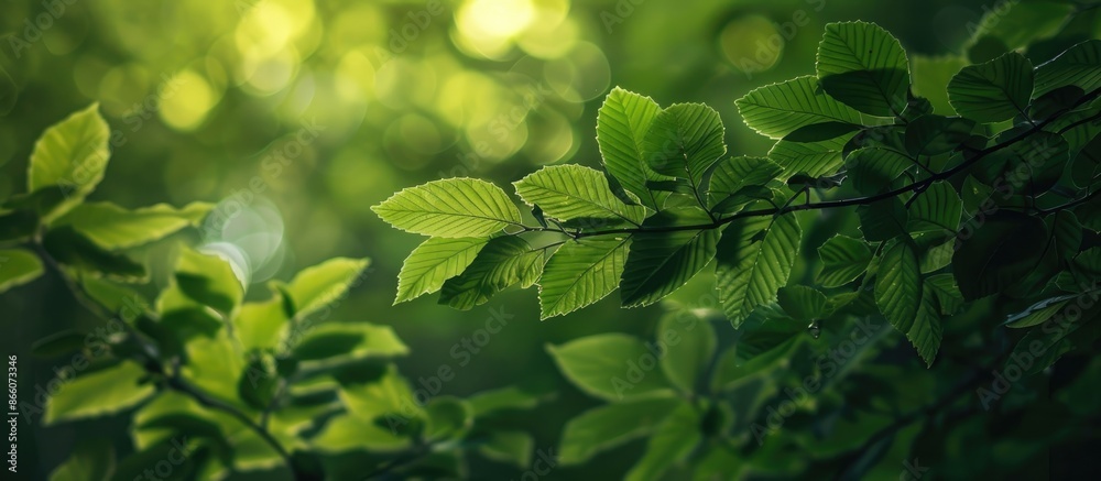 Poster Forest foliage showcasing verdant leaves creating an ideal natural backdrop with ample copy space image.