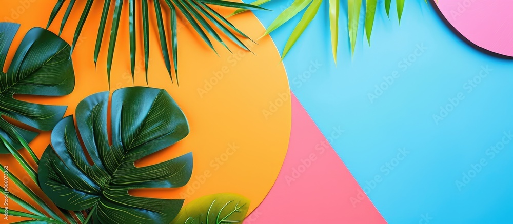 Poster vibrant flat lay business backdrop with copy space image.