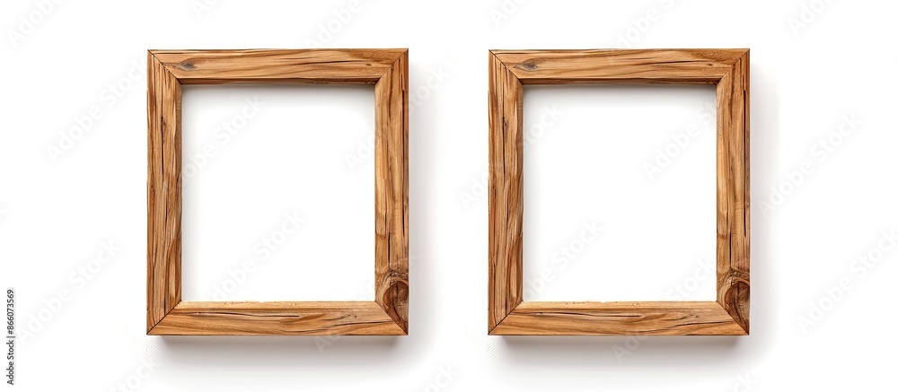 Aufkleber pair of vertical beige wooden frames for art or photos, isolated on a white background with copy spa