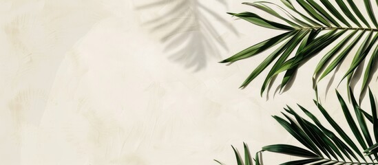 A serene beach-themed mockup featuring palm leaves on a soft beige backdrop, designed in monochrome with space for additional image content.