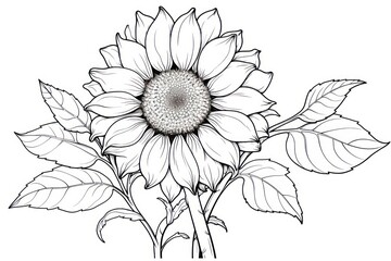 Fototapeta premium Sunflower outline sketch drawing plant white.