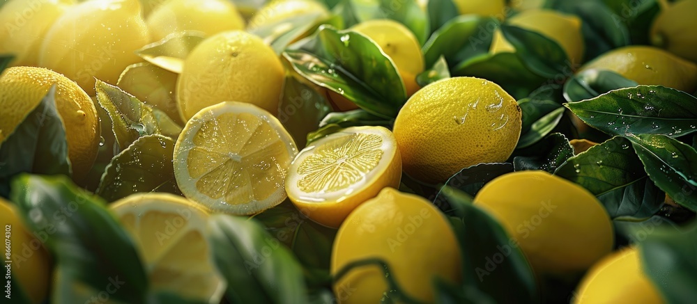 Fototapete Lemons creating an abstract background with copy space image.