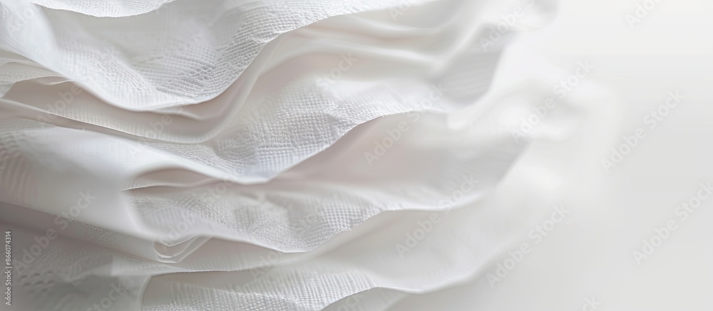 Fototapete Close-up of a large stack of paper tissues on a white background, with empty space for text or image insertion. Copy space image. Place for adding text and design
