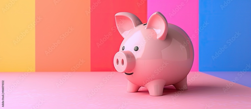 Aufkleber piggy bank on a colorful background with copy space image.
