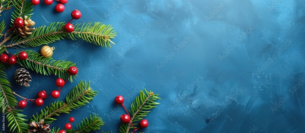 Aufkleber Blue background Christmas setting with space for holiday message in a greeting card copy space image.