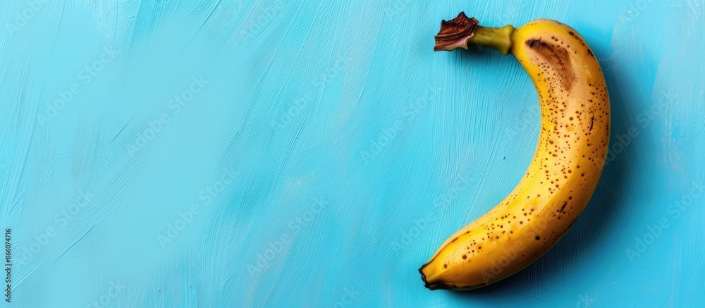 Poster a platan or banana on a light blue background, typical in caribbean and latin american cuisine, with