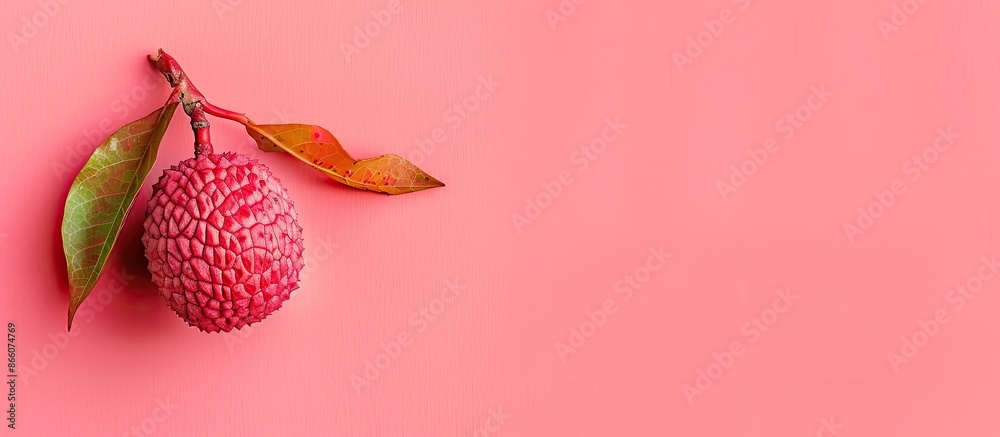 Aufkleber Flat lay composition of a lychee on a pink background with copy space image available.