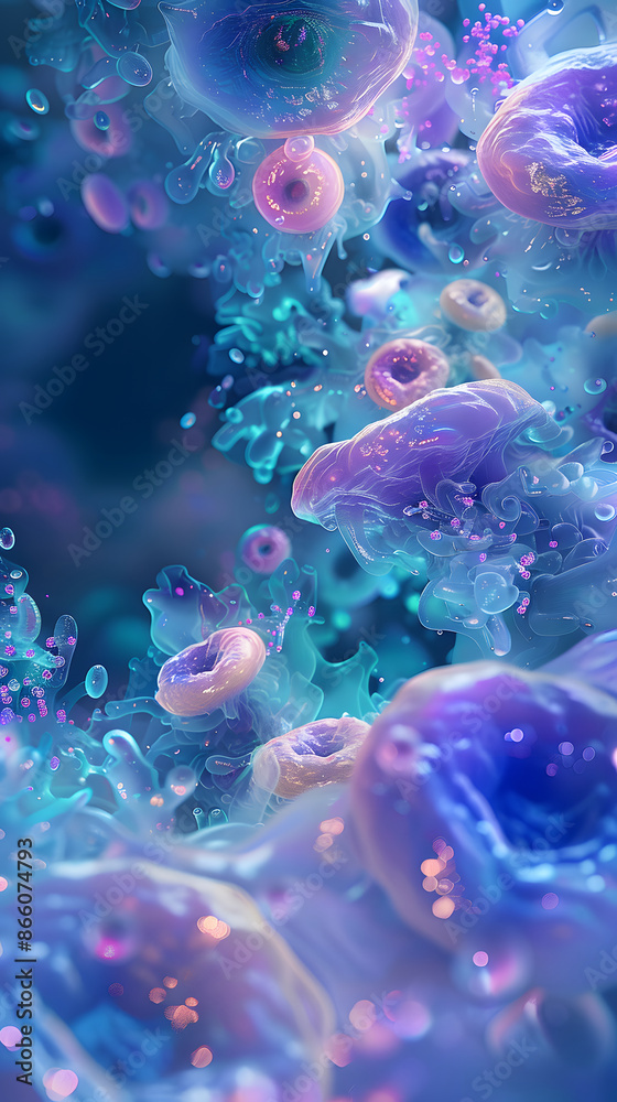 Wall mural 3d rendering of human cell or embryonic stem cell microscope background.