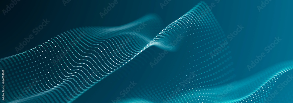 Leinwandbilder Futuristic wave with points and lines. Big data. Dynamic wave background. 3d rendering