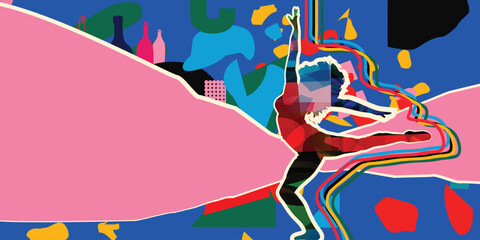 Dancing young woman with colorful background. Dancing studio poster © abstract