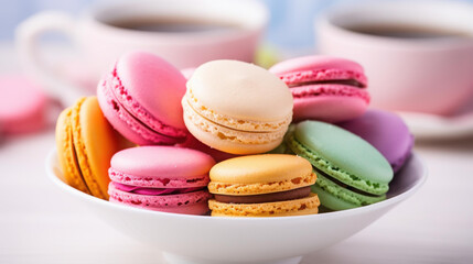 Vibrant macarons on a white plate perfect for Easter celebrations.