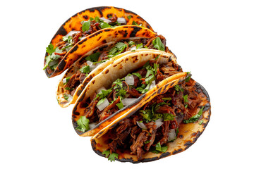 Delicious Mexican tacos de Birria filled with fresh ingredients like meat, onions, and cilantro.