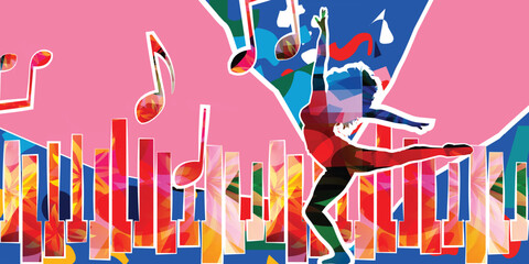 Dancing young woman with colorful background. Dancing studio poster © abstract