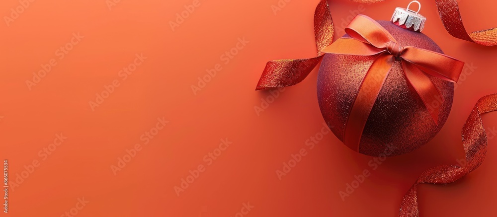 Aufkleber Decorative Christmas bauble on colorful backdrop with a ribboned bow and space for text or image. Copy space image. Place for adding text and design
