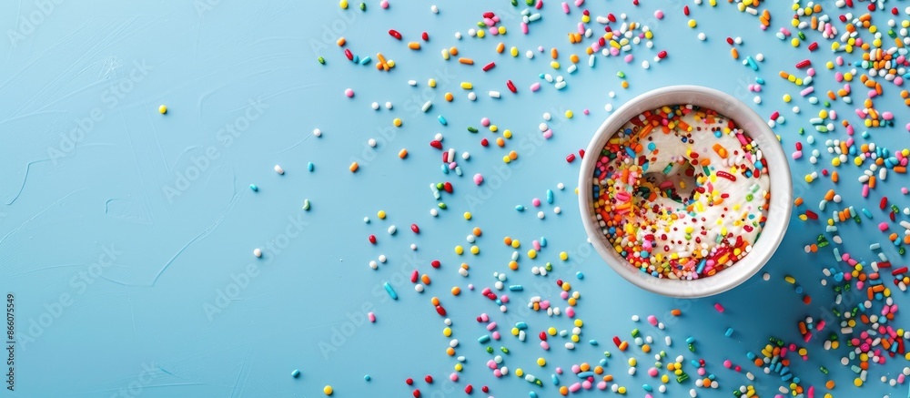 Poster Sprinkles on blue background with copy space image.