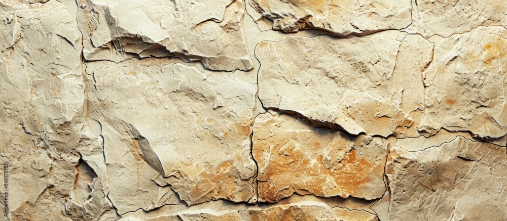 Aufkleber Close-up view of a textured beige stone wall background with space for additional images or text.