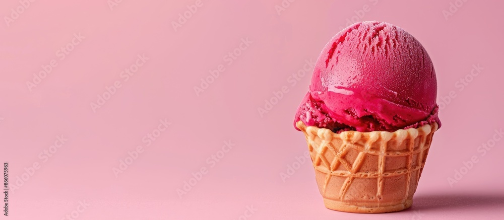 Aufkleber red ice cream in a waffle cup against a pink background with copy space image.