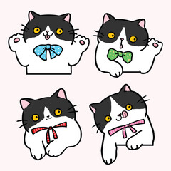 Vector Illustration of Cute Cartoon Cat Head Characters on Isolated Background