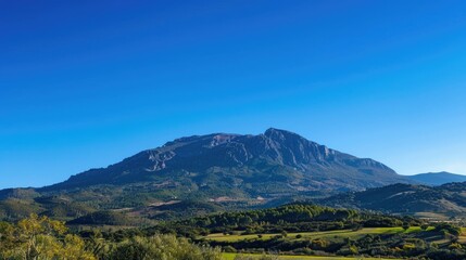 Fototapeta premium Majestic mountain in beautiful countryside under clear blue sky on sunny day