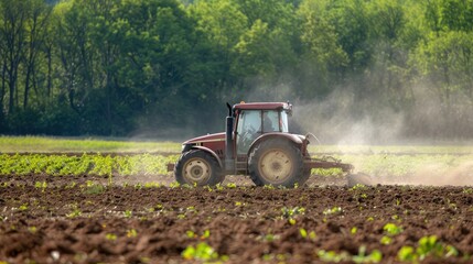 Agriculture tractor working in field Generative AI