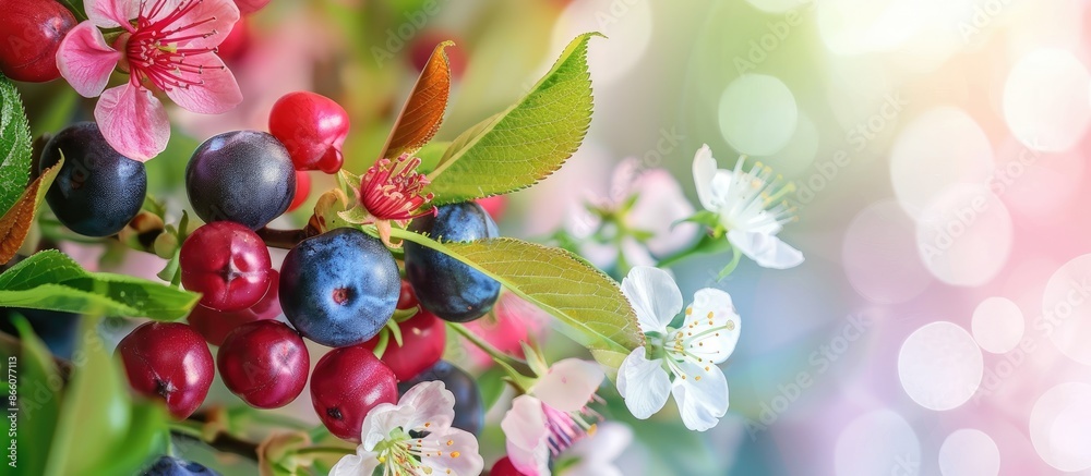 Aufkleber cherry and plum trees blooming in spring with selective focus on a floral background, perfect for a 