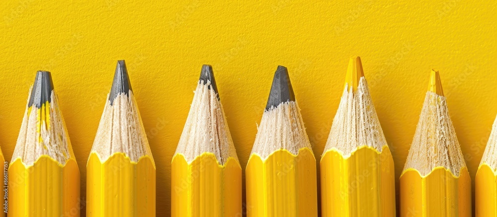 Aufkleber Yellow pencils on a matching background with empty space for writing or images. Copy space image. Place for adding text and design