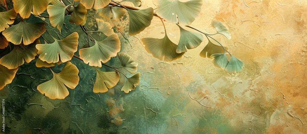 Aufkleber Ginkgo tree leaves creating an artistic background with abundant copy space image.