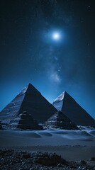 The Great Pyramids of Giza Under a Starry Night Sky