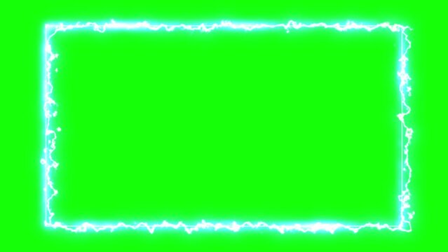 Electric power surrounds a blank rectangle fire with frame lights. The top animation stock of a round blue electric power frame