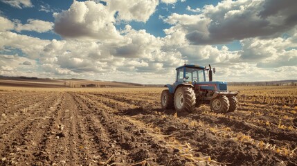 Obraz premium Agriculture tractor working in field Generative AI